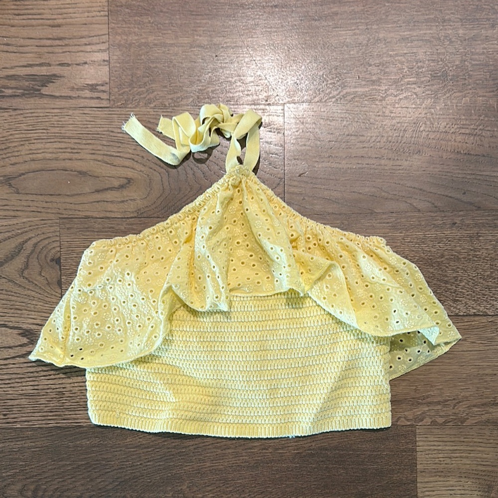 Zara Yellow Ruffled Sleeveless Crop Top